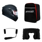 کلاه کاسکت بلوتوث دار ردلاین مدل ۹۳۷ رنگ مشکی مات به همراه هندزفری بلوتوثی و کیف حمل و پد گردن مجموعه ۴ عددی