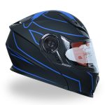 کلاه کاسکت بلوتوث دار فک متحرک ردلاین مدل ۹۳۹ ضربدری رنگ آبی مشکی