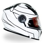 کلاه کاسکت بلوتوث دار فک متحرک ردلاین مدل ۹۳۹ ضربدری رنگ سفید مشکی