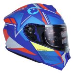 کلاه کاسکت بلوتوث دار فک متحرک فلش مدل 935V رنگ نارنجی آبی