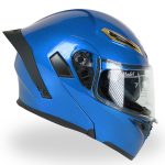 کلاه کاسکت بلوتوث دار فک متحرک کایک رنگ آبی براق