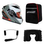 کلاه کاسکت ردلاین مدل ۹۳۵ رنگ Art Gray به همراه هندزفری بلوتوثی و کیف حمل و پد گردن مجموعه ۴ عددی