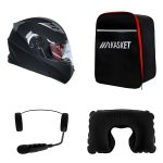 کلاه کاسکت ردلاین مدل ۹۳۵ رنگ مشکی مات به همراه هندزفری بلوتوثی و کیف حمل و پد گردن مجموعه ۴ عددی