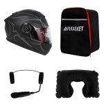 کلاه کاسکت ردلاین مدل ۹۳۷ رنگ ضربدری طوسی به همراه هندزفری بلوتوثی و کیف حمل و پد گردن مجموعه ۴ عددی