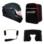 کلاه کاسکت ردلاین مدل ۹۳۷ رنگ مشکی طوسی به همراه هندزفری بلوتوثی و کیف حمل و پد گردن مجموعه ۴ عددی