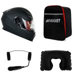 کلاه کاسکت ردلاین مدل ۹۳۹ رنگ مشکی مات به همراه هندزفری بلوتوثی و کیف حمل و پد گردن مجموعه ۴ عددی