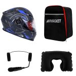 کلاه کاسکت ردلاین مدل ۹۳۹ طرح Blue Time به همراه هندزفری بلوتوثی و کیف حمل و پد گردن مجموعه ۴ عددی