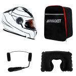 کلاه کاسکت ردلاین مدل ۹۳۹ طرح ضربدری سفید به همراه هندزفری بلوتوثی و کیف حمل و پد گردن مجموعه ۴ عددی