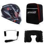 کلاه کاسکت ردلاین مدل ۹۳۹ طرح Gray luse به همراه هندزفری بلوتوثی و کیف حمل و پد گردن مجموعه ۴ عددی