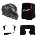 کلاه کاسکت ردلاین مدل ۹۳۹ طرح Gray Time به همراه هندزفری بلوتوثی و کیف حمل و پد گردن مجموعه ۴ عددی