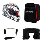 کلاه کاسکت ردلاین مدل ۹۳۹ طرح Red Luse به همراه هندزفری بلوتوثی و کیف حمل و پد گردن مجموعه ۴ عددی