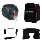 کلاه کاسکت ردلاین مدل ۹۵۶ طرح مشکی طوسی مات به همراه هندزفری بلوتوثی و کیف حمل و پد گردن مجموعه ۴ عددی