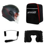 کلاه کاسکت ردلاین مدل ۹۵۶ طرح مشکی قرمز به همراه هندزفری بلوتوثی و کیف حمل و پد گردن مجموعه ۴ عددی