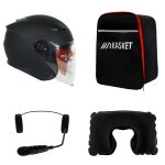 کلاه کاسکت ردلاین مدل ۹۵۶ طرح مشکی مات به همراه هندزفری بلوتوثی و کیف حمل و پد گردن مجموعه ۴ عددی