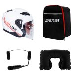 کلاه کاسکت ردلاین مدل ۹۵۶ طرح Wawe سفید به همراه هندزفری بلوتوثی و کیف حمل و پد گردن مجموعه ۴ عددی