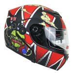 کلاه کاسکت فک متحرک Da1 مدل ۱۰۲ طرح اسکلت مشکی قرمز گرافیکی